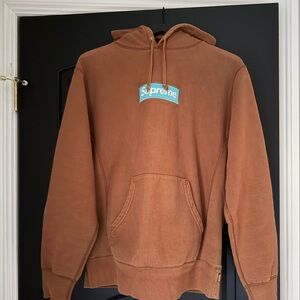 Supreme Brown Hoodie with Teal Box Logo